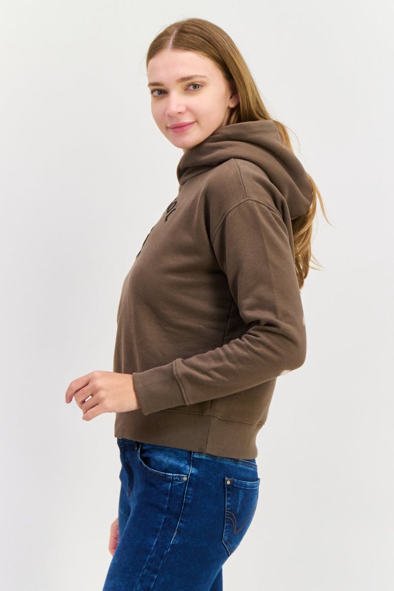 KANGOL Women Hooded Embroidered Long Sleeves Sweatshirt, Morel - Image 4