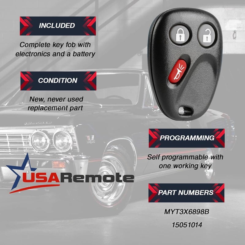USARemote جهاز تحكم عن بُعد لدخول السيارة بدون مفتاح مع مفتاح الإشعال يناسب شيفروليه تريل بليزر / بويك رينير / جي إم سي إنفوي / إيسوزو أسيندر / أولدزموبيل برافادا / ساب 9-7x - Image 3