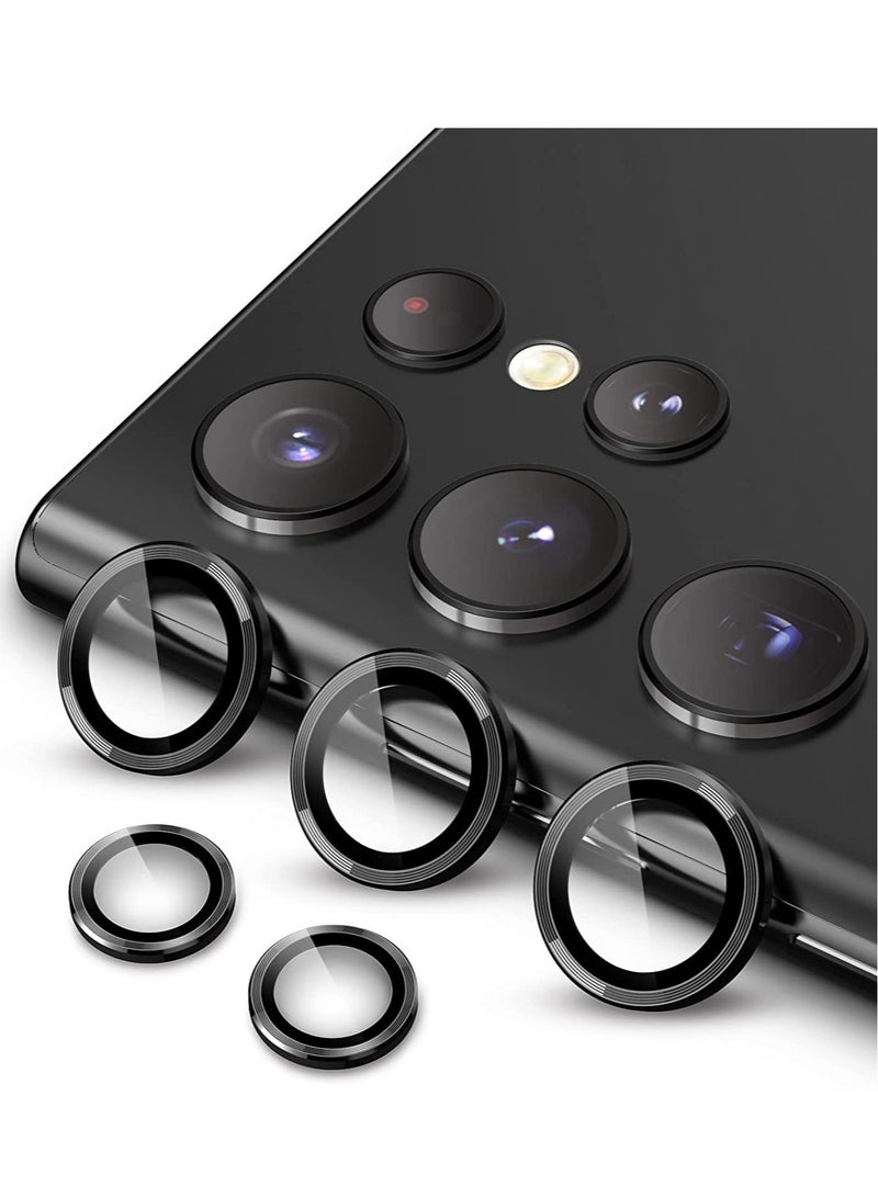 Camera Lens Protector for Samsung Galaxy S22 Ultra 5G 6.8-Inch, 9H Tempered Glass Metal Individual Ring Cover, Easy Installation Tray, HD Clear, Set of 5 (Black) - Image 1