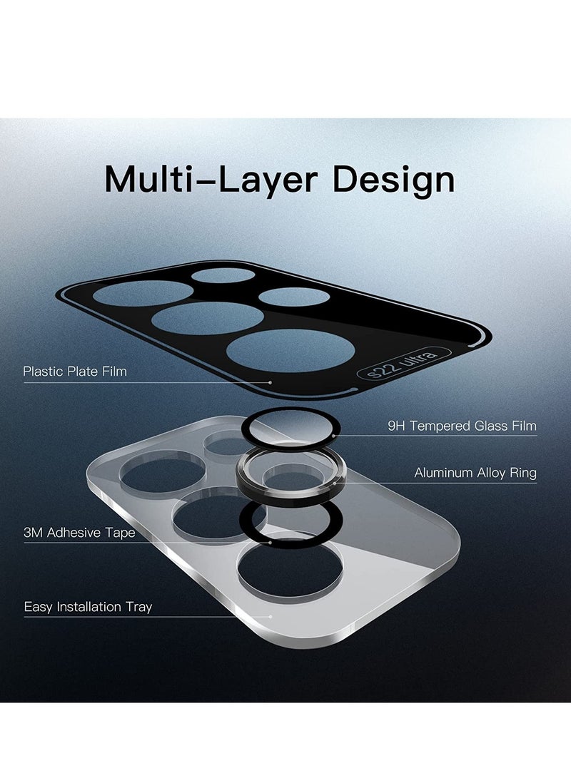 Camera Lens Protector for Samsung Galaxy S22 Ultra 5G 6.8-Inch, 9H Tempered Glass Metal Individual Ring Cover, Easy Installation Tray, HD Clear, Set of 5 (Black) - Image 5
