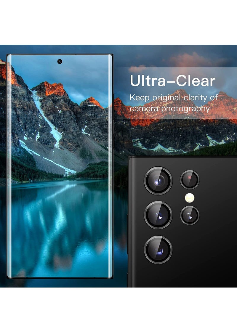 Camera Lens Protector for Samsung Galaxy S22 Ultra 5G 6.8-Inch, 9H Tempered Glass Metal Individual Ring Cover, Easy Installation Tray, HD Clear, Set of 5 (Black) - Image 2