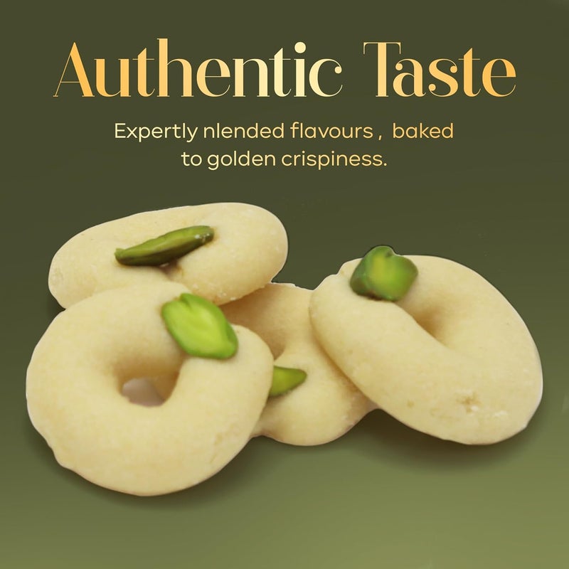 Abu Al Jedi 500g Arabic Cookies Ghriba – Traditional Middle Eastern Shortbread Biscuits – Ghuraibah & Ghuraiba Pistachio Cookies – Eid, Ramadan, and Festive Gift Box and Baklawa Sweets - Image 4