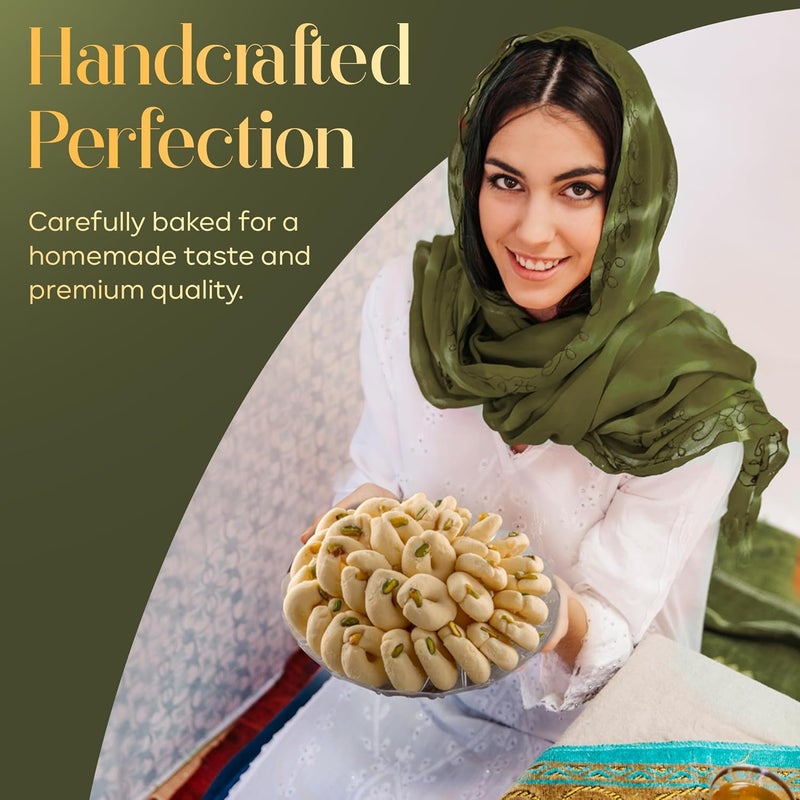 Abu Al Jedi 500g Arabic Cookies Ghriba – Traditional Middle Eastern Shortbread Biscuits – Ghuraibah & Ghuraiba Pistachio Cookies – Eid, Ramadan, and Festive Gift Box and Baklawa Sweets - Image 5