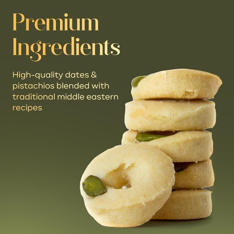Abu Al Jedi 500g Arabic Cookies Ghriba – Traditional Middle Eastern Shortbread Biscuits – Ghuraibah & Ghuraiba Pistachio Cookies – Eid, Ramadan, and Festive Gift Box and Baklawa Sweets - Image 3