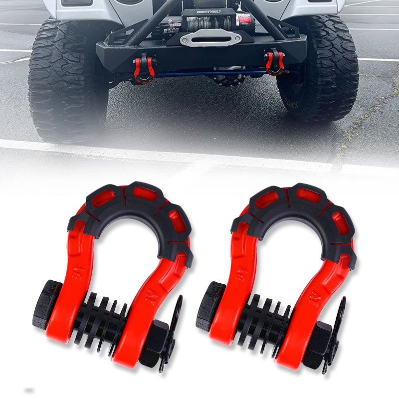 AMBULL Shackles Upgrade 34 D Ring Shackle 2 Pack 70000 lbs Break Strength with 78 Pin Isolator and Washer Kits for Use with Tow Strap Winch OffRoad Truck Vehicle Recovery Red