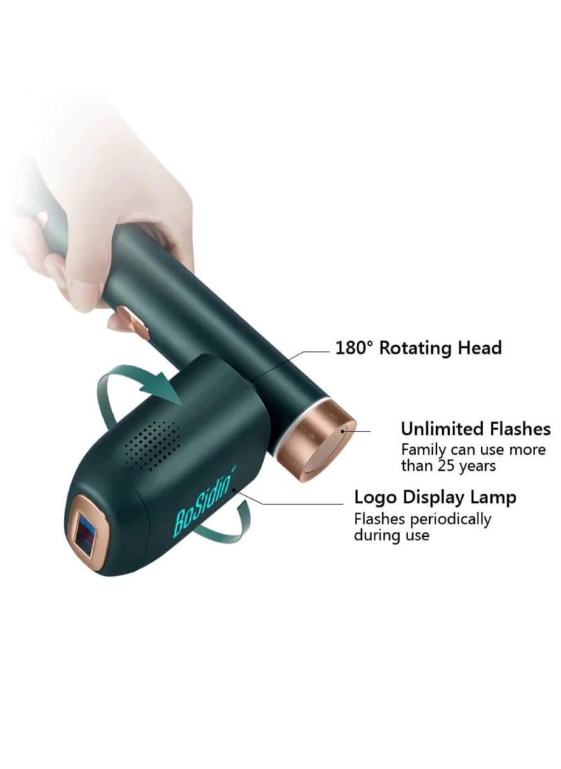 Bosidin - Laser Hair Removal IPL Permanent Home Hair Removal Device  for Facial Peach Fuzz, Underarms, Bikini Line and Legs Dynamic Cooling Device D-1187 Green - Image 1