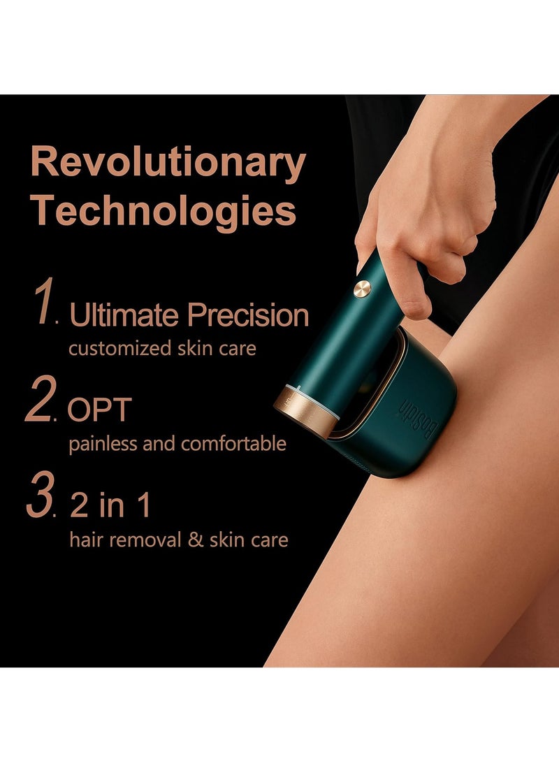 Bosidin - Laser Hair Removal IPL Permanent Home Hair Removal Device  for Facial Peach Fuzz, Underarms, Bikini Line and Legs Dynamic Cooling Device D-1187 Green - Image 1