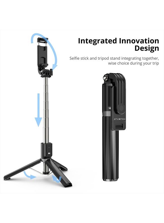 ATUMTEK 40" Selfie Stick Tripod, Extendable Bluetooth Selfie Stick with Wireless Remote for iPhone 13/12/12 Pro/11/11 Pro/XS/XR/X/8/7 Plus, Samsung, Google, LG, Sony, Huawei Smartphones, Black  - Image 2