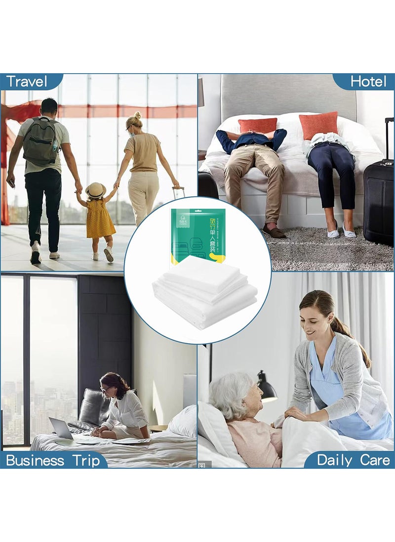 Sharpdo 3 PCS Disposable Bed Sheets Travel Sheets for Hotel, Disposable Sheets for Bed Travel Bedding Cover Portable Sheet with 1 Quilt Cover, 1 Sheet and 1 Pillowcase for Travel Business Trip Spa Hotel  - Image 2