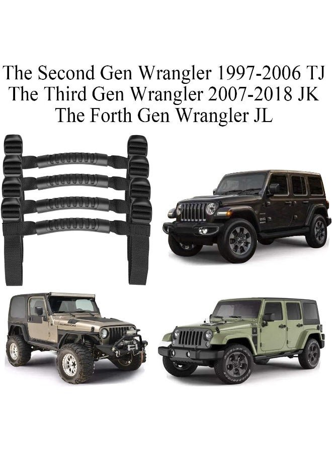 Bentolin Set of 4 x Grab Handles Grip Handle for 1995-2018 Jeep Wrangler YJ TJ JK JKU Sports Sahara Freedom Rubicon X & Unlimited X 2/4 Door Roll Bar (Black) - Image 2
