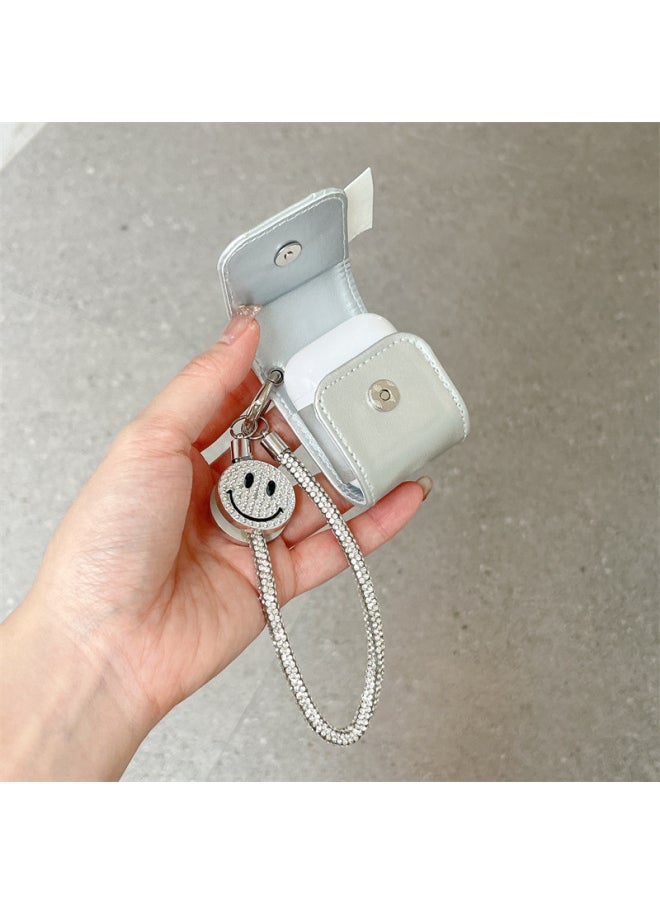 Generic - Light Luxury Silver Smiley Face For Airpods Pro2 For Apple Bluetooth Headset Protection Leather Case Personality 2/3/4 Generation Shell-color:Silver Three-dimensional Smiley Leather Case + Hanging Chain-Applicable Models:airpods 1/2 Generation - Image 1