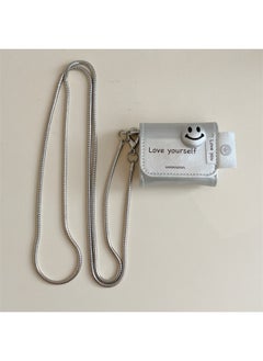 Light Luxury Silver Smiley Face For Airpods Pro2 For Apple Bluetooth Headset Protection Leather Case Personality 2/3/4 Generation Shell-color:Silver Three-dimensional Smiley Leather Case + Hanging Chain-Applicable Models:airpods 1/2 Generation