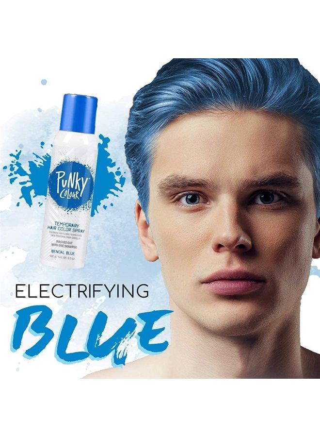 Punky Temporary Hair Color Spray, Bengal Blue, Non-Damaging Hair Dye for Instant Vivid Hair Color, 3.5 oz, 2 Pack