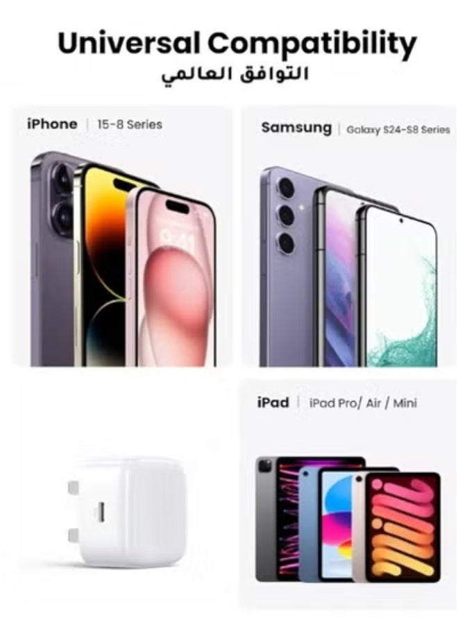 شاحن ايفون أصلي تايب سي فيش ايفون سريع بقوة 20 وات وشاحن جداري بتقنية PD لآيفون 15/15 بلس/15 برو/ 15 برو ماكس/14 برو/ 14 برو ماكس/14/ 11/12/13 وايباد ويباد ميني/ايباد برو - أبيض - Image 2