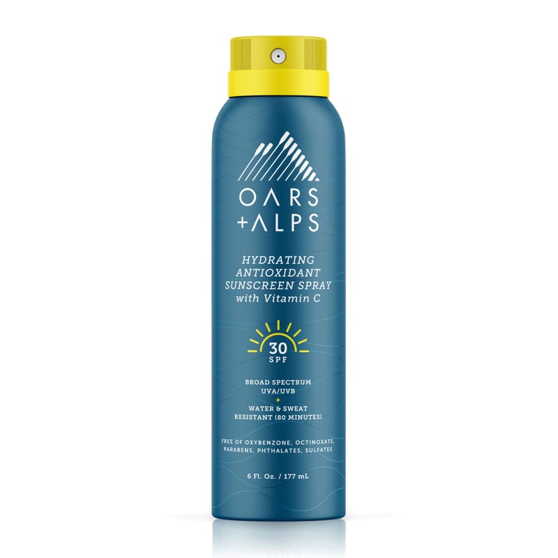 Oars + Alps Hydrating SPF 30 Sunscreen Spray, Naturally Derived Skin Care Infused with Vitamin C and Antioxidants, Water and Sweat Resistant, 6 Oz, 1 Pack