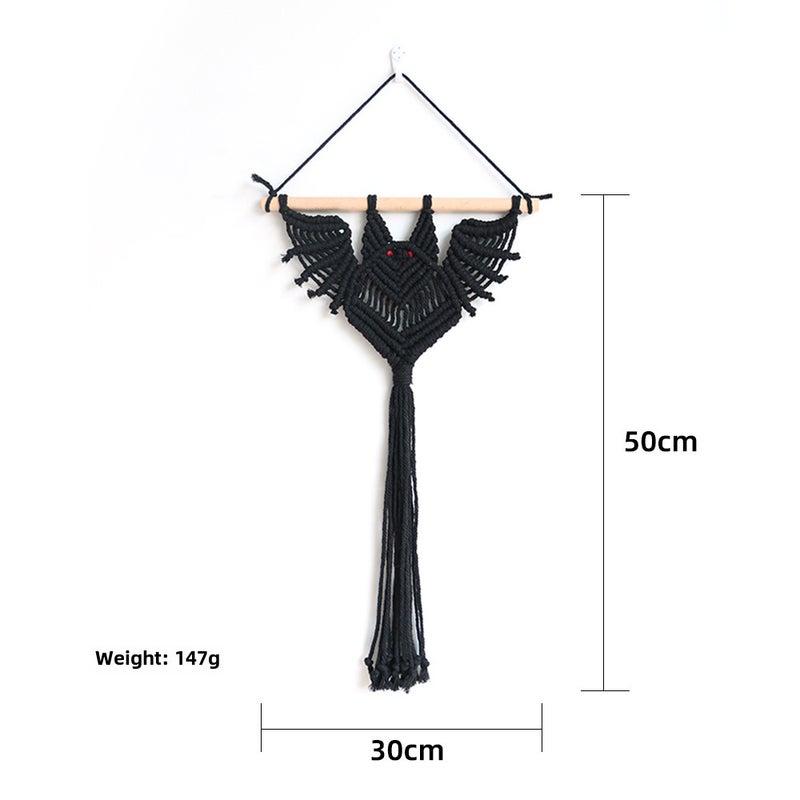 Handmade Bat Macrame Plant Hanger Tapestry black short 