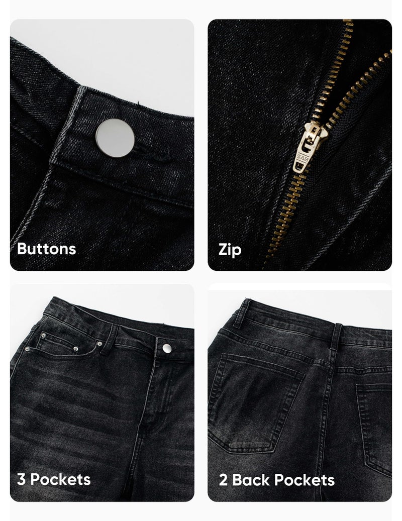 JMIERR Mens Classic Relaxed Fit Jeans Straight Stretch Casual Baggy Denim Pants Streetwear Jeans, S, Black - Image 5