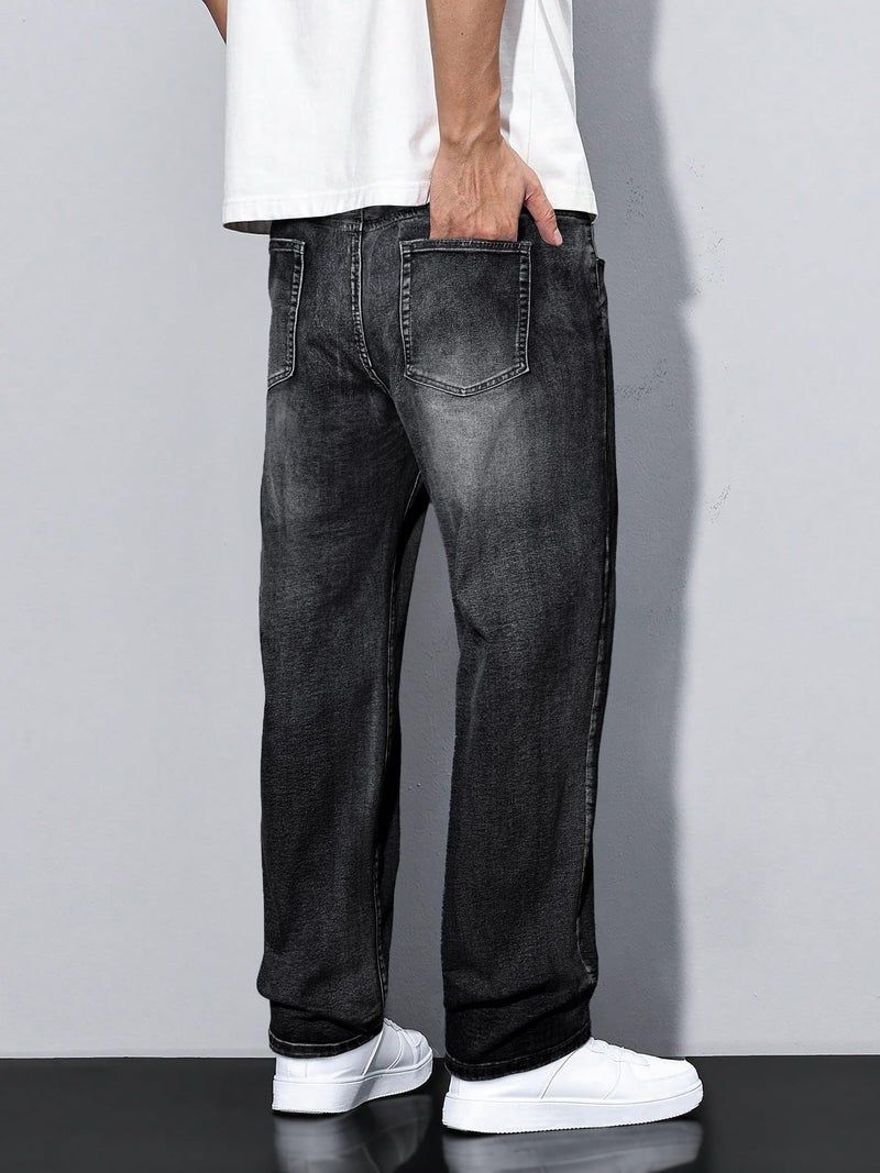 JMIERR Mens Classic Relaxed Fit Jeans Straight Stretch Casual Baggy Denim Pants Streetwear Jeans, S, Black - Image 3