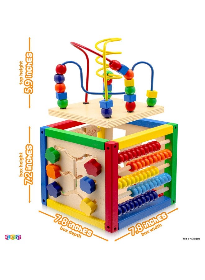 Play22 Wooden Activity Play Cube 6 in-1 for Baby with Removable Bead Maze, Shape Sorter, Abacus Counting Beads & Numbers, Sliding Shapes, 8Pcs Stacking Cups - Play22 - Image 5