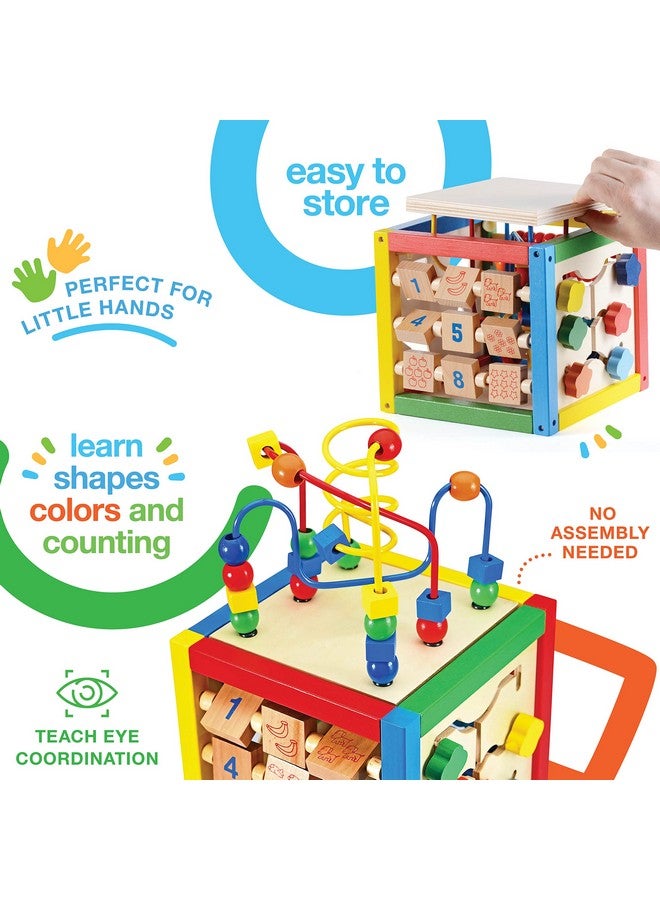 Play22 Wooden Activity Play Cube 6 in-1 for Baby with Removable Bead Maze, Shape Sorter, Abacus Counting Beads & Numbers, Sliding Shapes, 8Pcs Stacking Cups - Play22 - Image 4