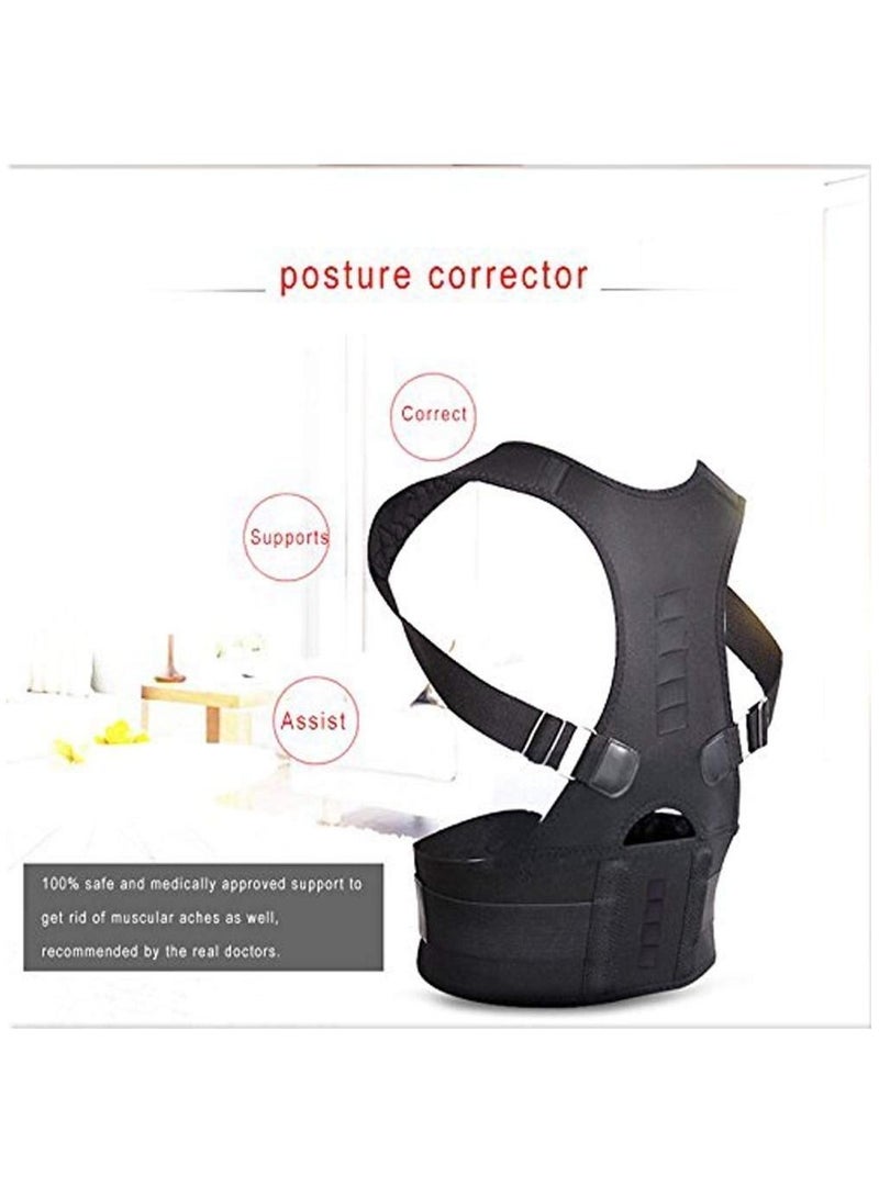 Men Posture Corrector Magnetic Therapy Adjustable Shoulder Belt for Back Support Belt and Pain Correction Gym Workout Adjustable Black M - Image 2
