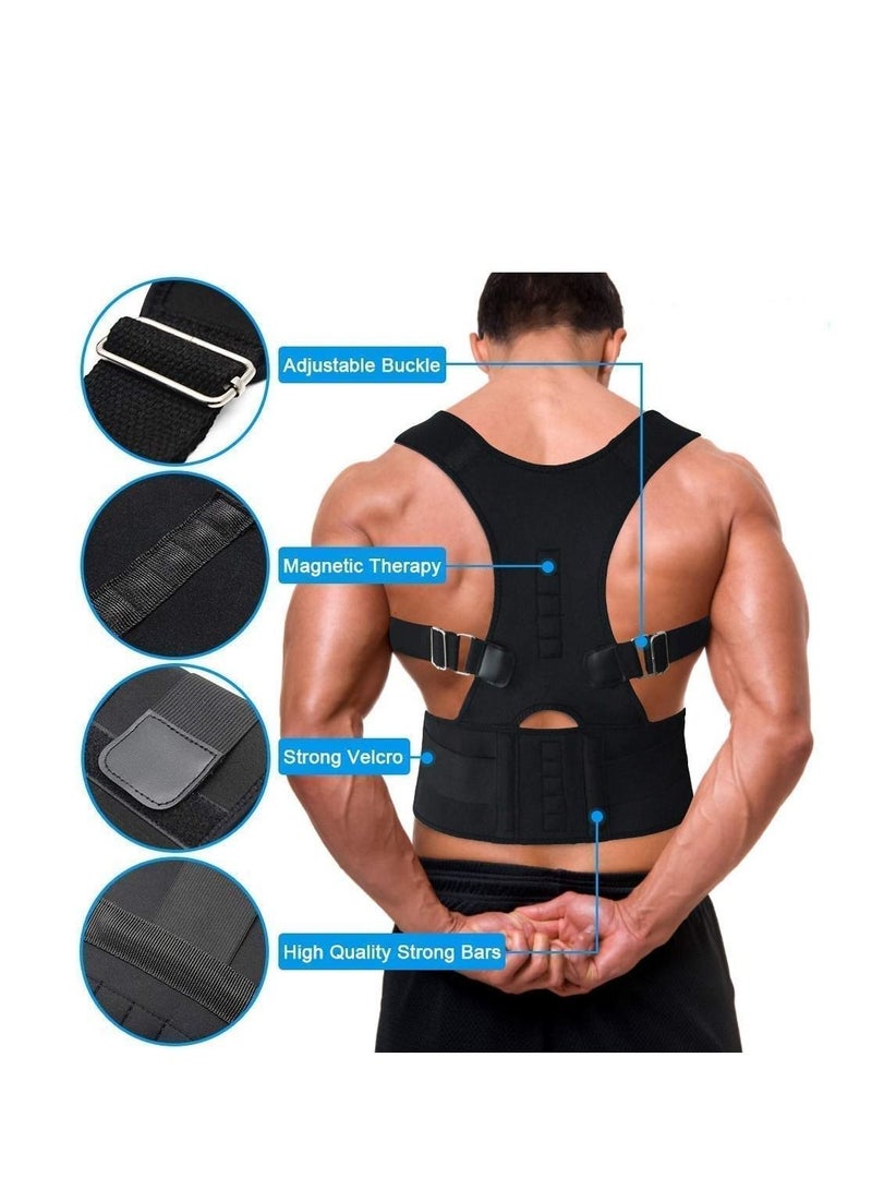 Men Posture Corrector Magnetic Therapy Adjustable Shoulder Belt for Back Support Belt and Pain Correction Gym Workout Adjustable Black M - Image 1