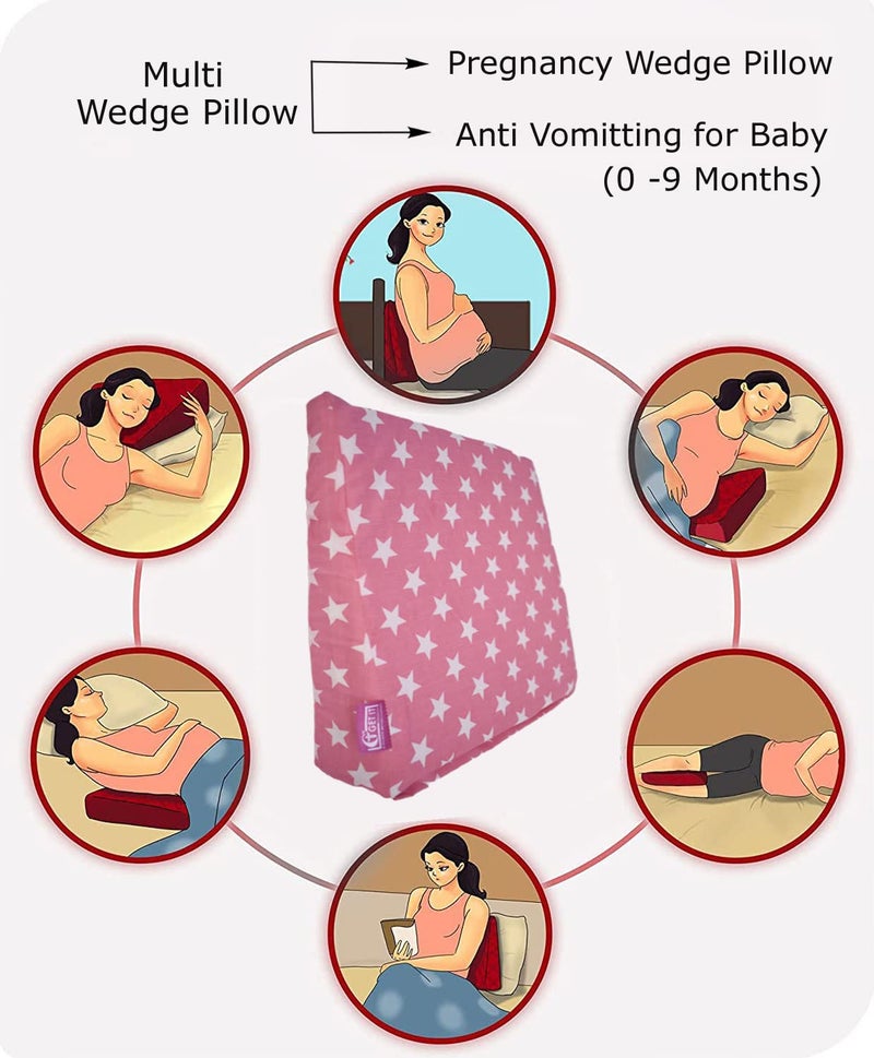 GET IT Multi Use Wedge Pillow for Pregnancy Women and New Born Baby | Lower Back-Pain Relief |Knee Support Between Legs | Anti Vomiting and Milk Spitting for New Born Baby (Pink Star) - Image 3