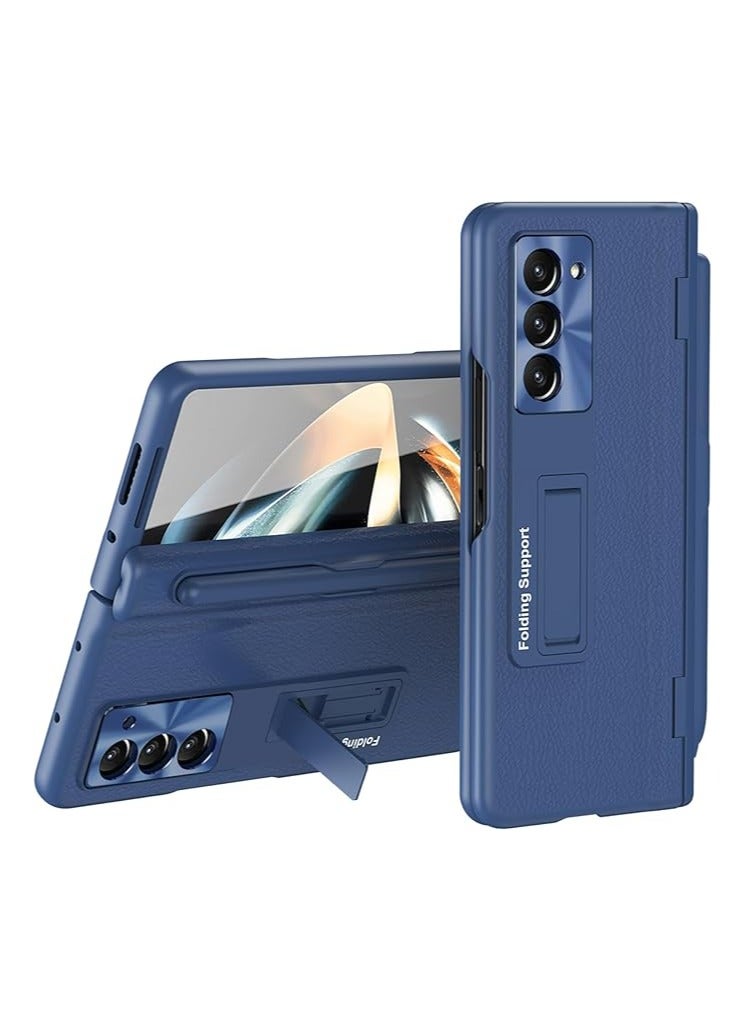 عام حافظة Samsung Galaxy Z Fold 5 5G مع حامي الشاشة وعلبة S Pen ومفصلة للقلم السعوي، حافظة جلدية رقيقة مع وظيفة المنصة لجالاكسي Z Fold5.