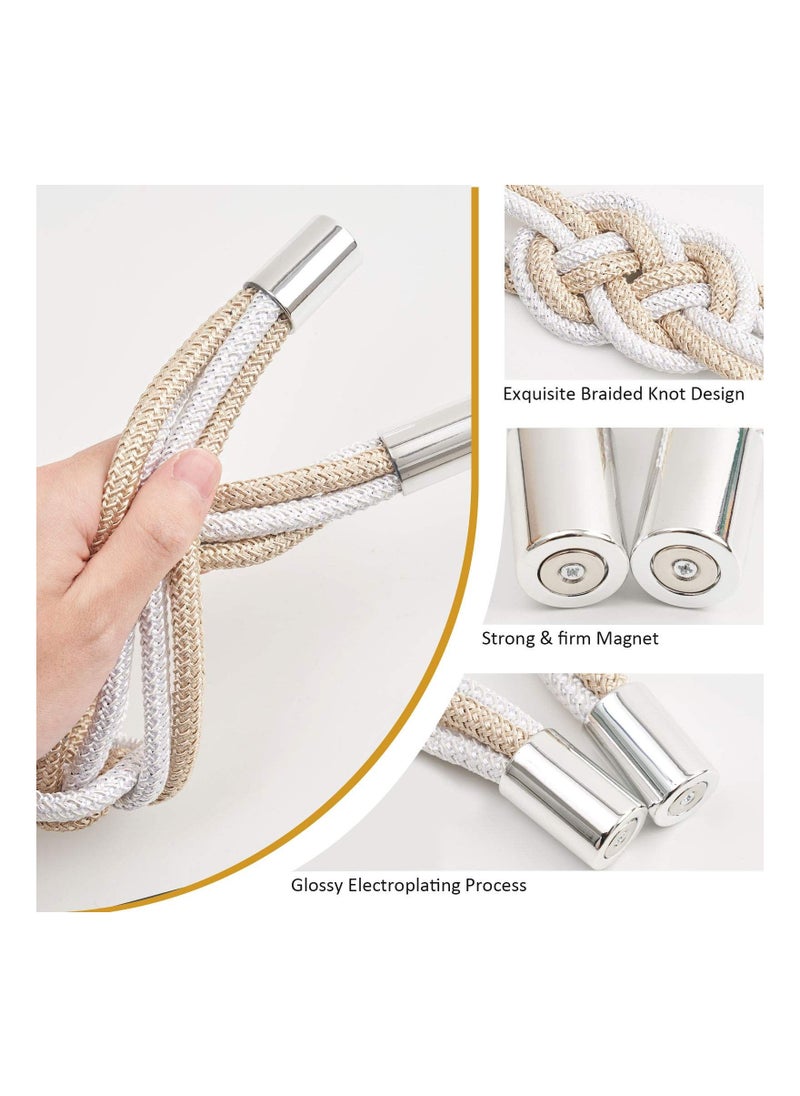 KASTWAVE - 2 Packs Magnetic Curtain Tiebacks, Nordic Simple Style Drape Tie Backs Weave Rope Knot Decorative Curtain Holdbacks - Image 1