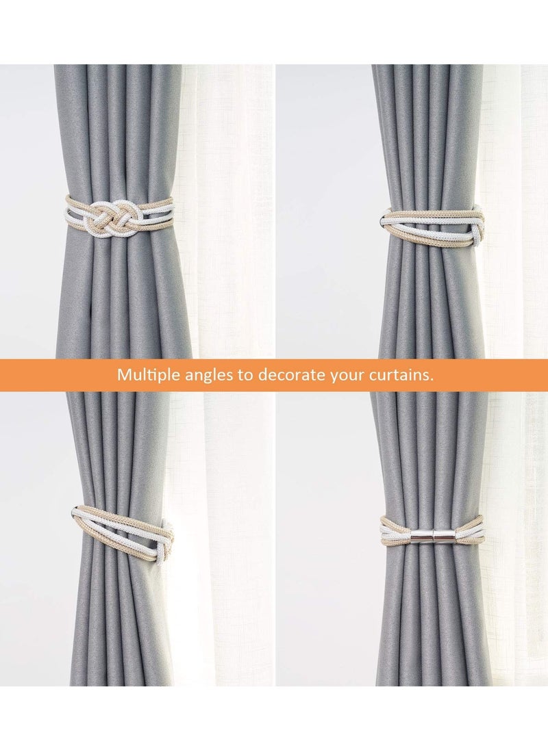 KASTWAVE - 2 Packs Magnetic Curtain Tiebacks, Nordic Simple Style Drape Tie Backs Weave Rope Knot Decorative Curtain Holdbacks - Image 1