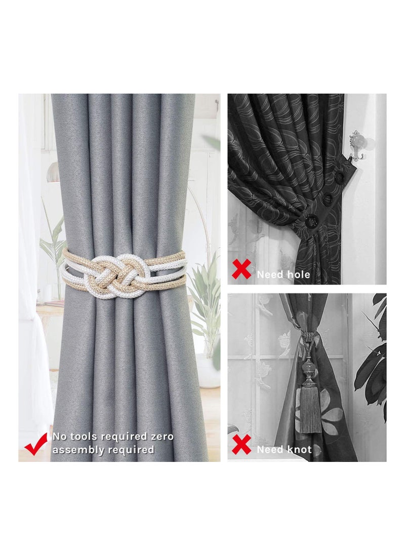 KASTWAVE - 2 Packs Magnetic Curtain Tiebacks, Nordic Simple Style Drape Tie Backs Weave Rope Knot Decorative Curtain Holdbacks - Image 1