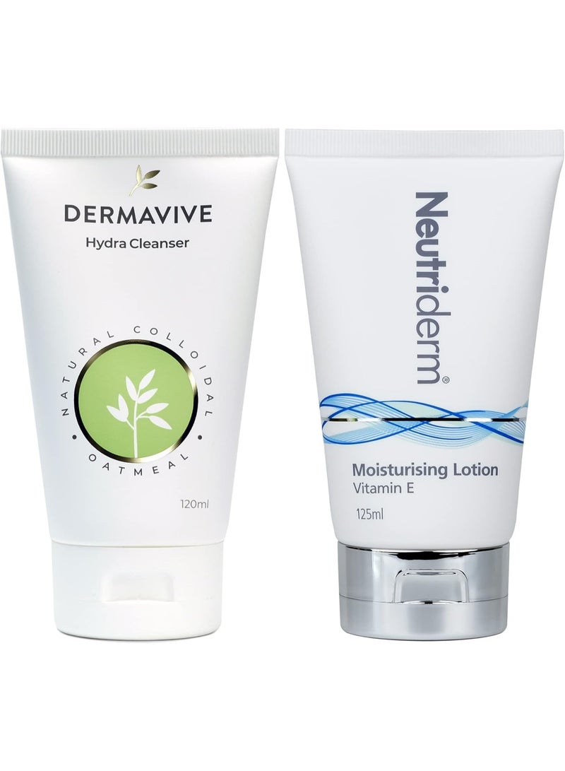 Neutriderm Pre-Makeup Skincare Combo, Vitamin E Moisturiser 125 Ml And Dermavive Hydra Cleanser Lotion (Combination) 120 Ml - Image 1