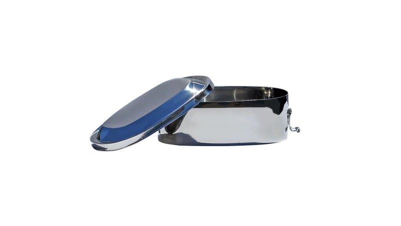 New Wave Enviro Stainless Steel Food Container with Clamp Lid 26oz Capacity Easy Closing Lid Silver