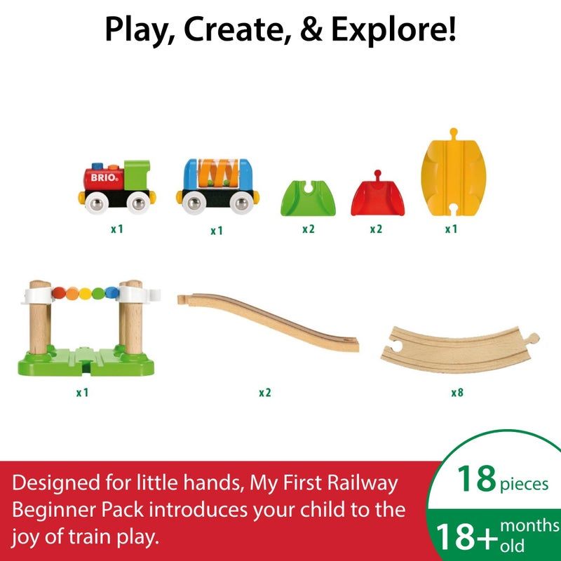 BRIO My First Railway Beginner Pack - 18-Piece FSC-Certified Wood Train Set - Compatible with All BRIO Sets - Includes Rainbow Bridge & Rattle Wagon - Safe Play - Toddlers Ages 18 Months & Older - Image 2