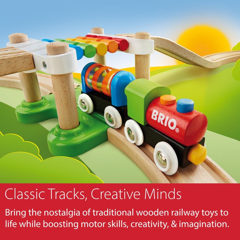 BRIO My First Railway Beginner Pack - 18-Piece FSC-Certified Wood Train Set - Compatible with All BRIO Sets - Includes Rainbow Bridge & Rattle Wagon - Safe Play - Toddlers Ages 18 Months & Older - Image 4