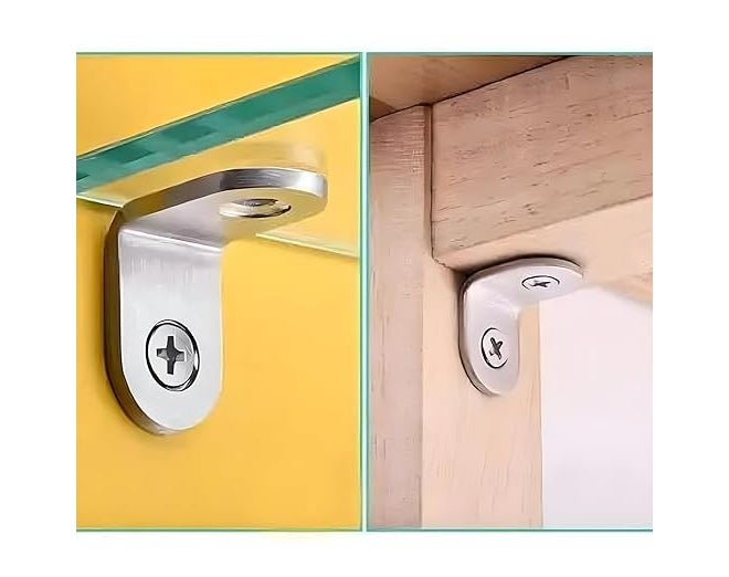 HEADLY SS Edge Clamp L Shape Right Angle Glass Panel Shelf Clamp Holder Stainless Steel Shelf Button Bracket Support with Suction Cup & Screw (Pack of 10) - Image 5