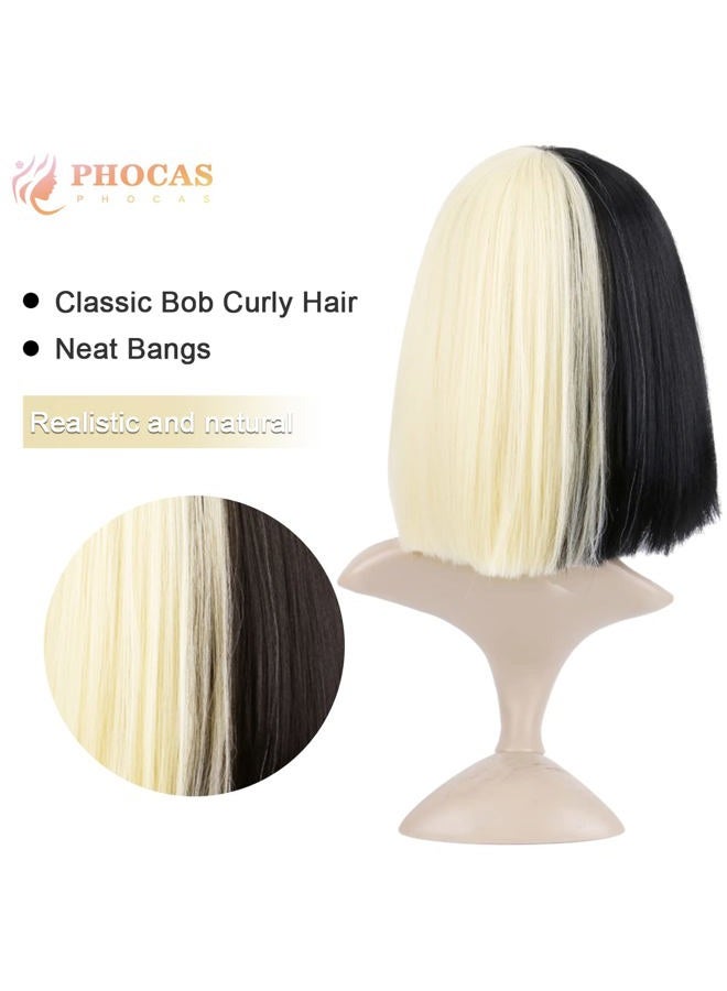 PHOCAS HairPhocas Half Blonde and Black 2 Tone Hair Short Straight Cosplay Wig for Women - Image 3