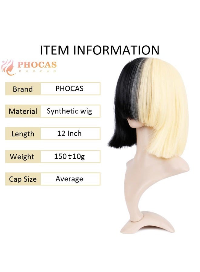 PHOCAS HairPhocas Half Blonde and Black 2 Tone Hair Short Straight Cosplay Wig for Women - Image 2