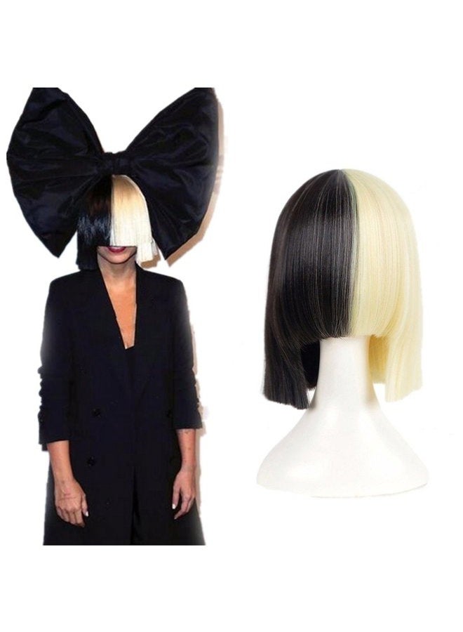 PHOCAS HairPhocas Half Blonde and Black 2 Tone Hair Short Straight Cosplay Wig for Women - Image 1