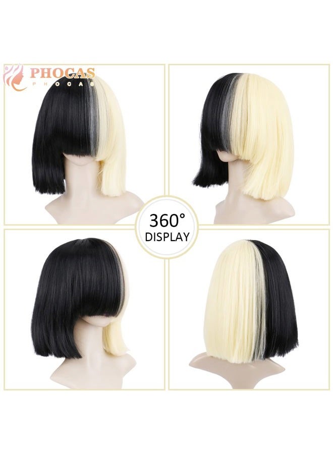 PHOCAS HairPhocas Half Blonde and Black 2 Tone Hair Short Straight Cosplay Wig for Women - Image 5