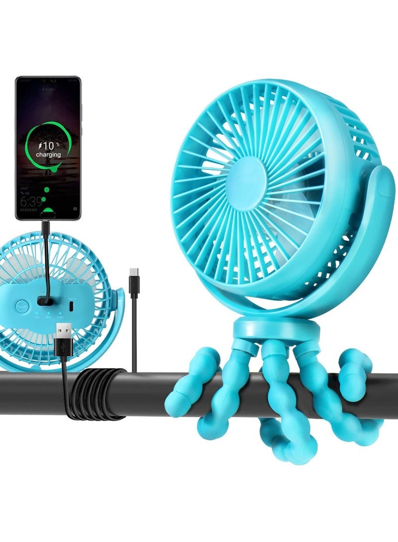 Captaintech Portable Fan Battery Operated 5200 mAh Baby Stroller Fan with Flexible Tripod Clip-on for Baby USB Rechargeable and Handheld Cooling Fan for Car Seat Crib Bike Treadmill - Image 1
