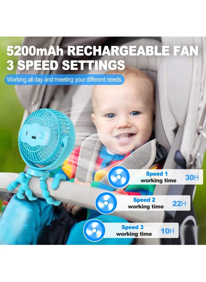 Captaintech Portable Fan Battery Operated 5200 mAh Baby Stroller Fan with Flexible Tripod Clip-on for Baby USB Rechargeable and Handheld Cooling Fan for Car Seat Crib Bike Treadmill - Image 2