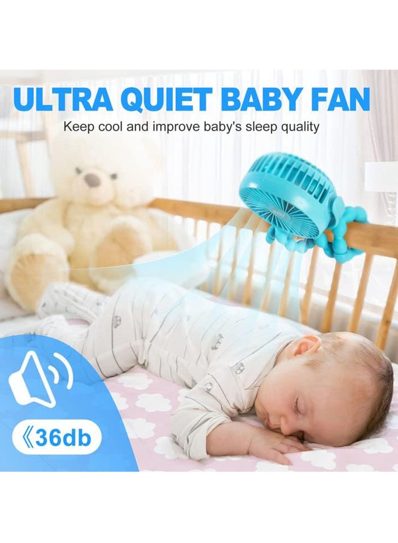 Captaintech Portable Fan Battery Operated 5200 mAh Baby Stroller Fan with Flexible Tripod Clip-on for Baby USB Rechargeable and Handheld Cooling Fan for Car Seat Crib Bike Treadmill - Image 3