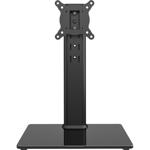 Hemudu Universal Swivel TV StandBase Table Top TV Stand for 13 to 32 inch TVs with 100 Degree Swivel 4 Level Height Adjustable Heavy Duty Tempered Glass Base Holds up to 77lbs HT07B001 - Image 1