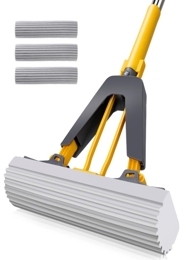 Masthome Sponge Mop,Roller Sponge Mop with 3 Absorbent PVA Mop Refills,Self Squeeze Sponge Mops and Stainless Steel Handle,PVA Sponge Mops for Floor Cleaning - Image 1