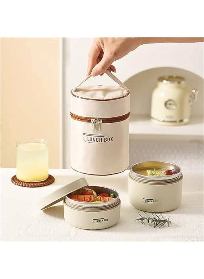 Beauenty Stainless Steel Bento Box, Portable Insulated and Environmentally Friendly Lunch Box with Lunch Bag, Leak-proof Design Thermal Food Jar Food Storage Container, Stackable in 2 Layers(440 ML+600 ML) - Image 1