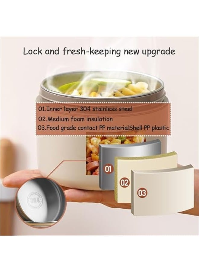 Beauenty Stainless Steel Bento Box, Portable Insulated and Environmentally Friendly Lunch Box with Lunch Bag, Leak-proof Design Thermal Food Jar Food Storage Container, Stackable in 2 Layers(440 ML+600 ML) - Image 3