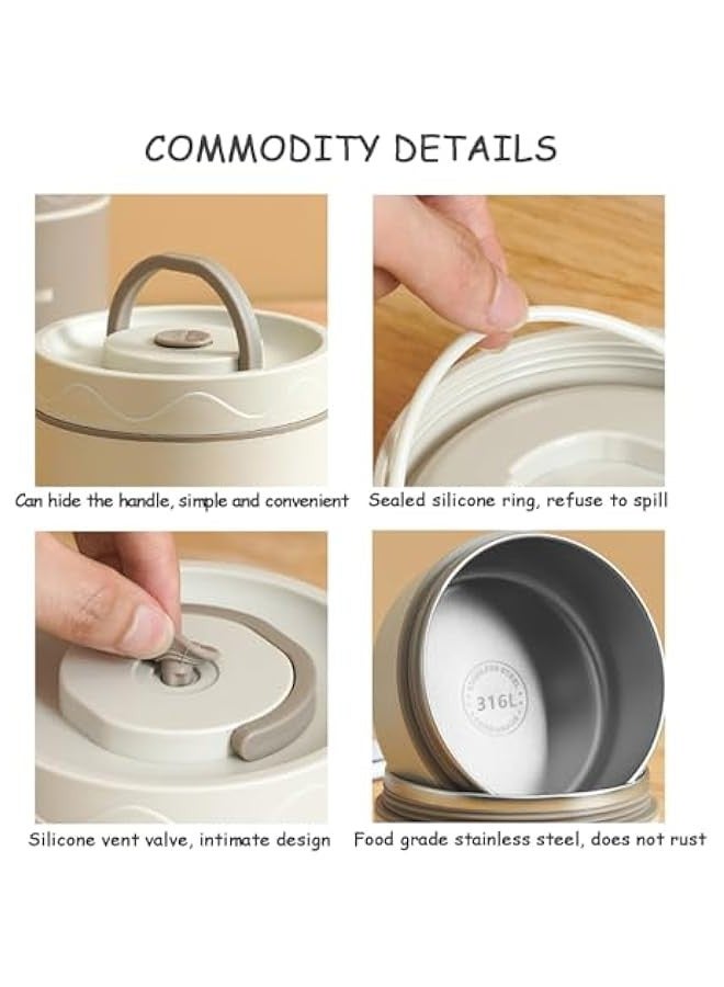Beauenty Stainless Steel Bento Box, Portable Insulated and Environmentally Friendly Lunch Box with Lunch Bag, Leak-proof Design Thermal Food Jar Food Storage Container, Stackable in 2 Layers(440 ML+600 ML) - Image 5