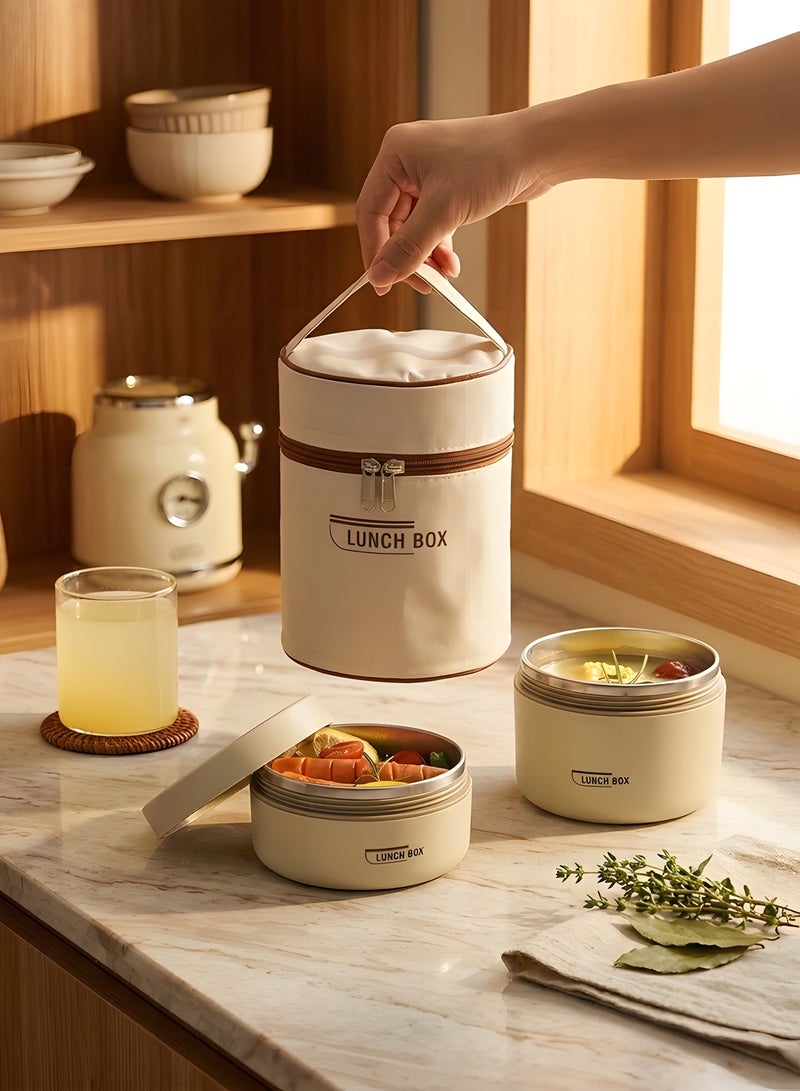 Beauenty Stainless Steel Bento Box, Portable Insulated and Environmentally Friendly Lunch Box with Lunch Bag, Leak-proof Design Thermal Food Jar Food Storage Container, Stackable in 2 Layers(440 ML+600 ML) - Image 1