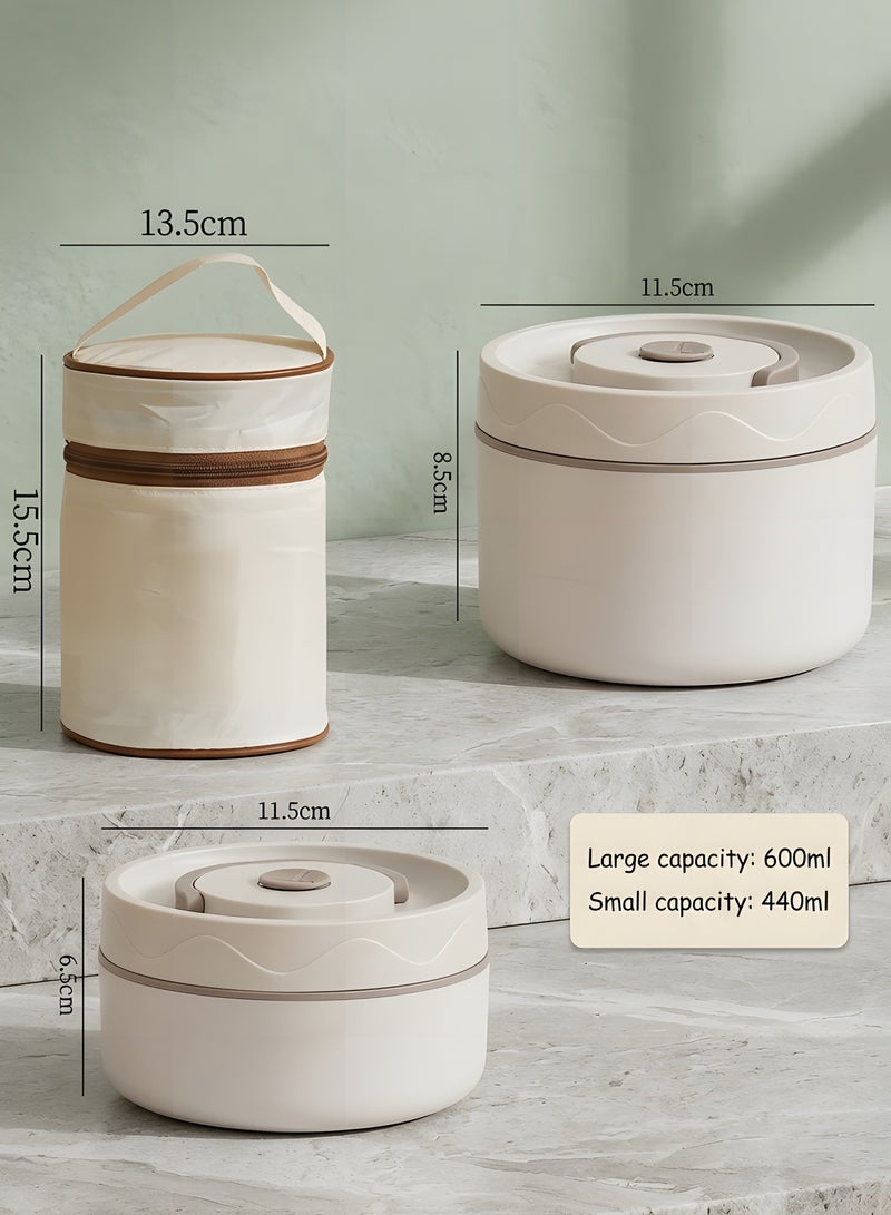 Beauenty Stainless Steel Bento Box, Portable Insulated and Environmentally Friendly Lunch Box with Lunch Bag, Leak-proof Design Thermal Food Jar Food Storage Container, Stackable in 2 Layers(440 ML+600 ML) - Image 2